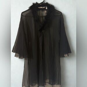 NWT Vintage Victoria’s Secret Black Marabou robe and thong set